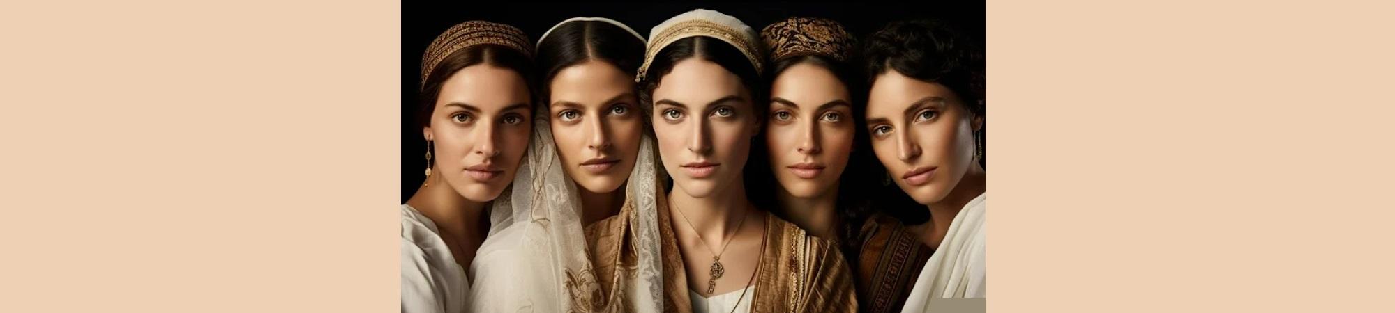 Image of the Five daughters of Zelophehad dressed as Hebrew women.