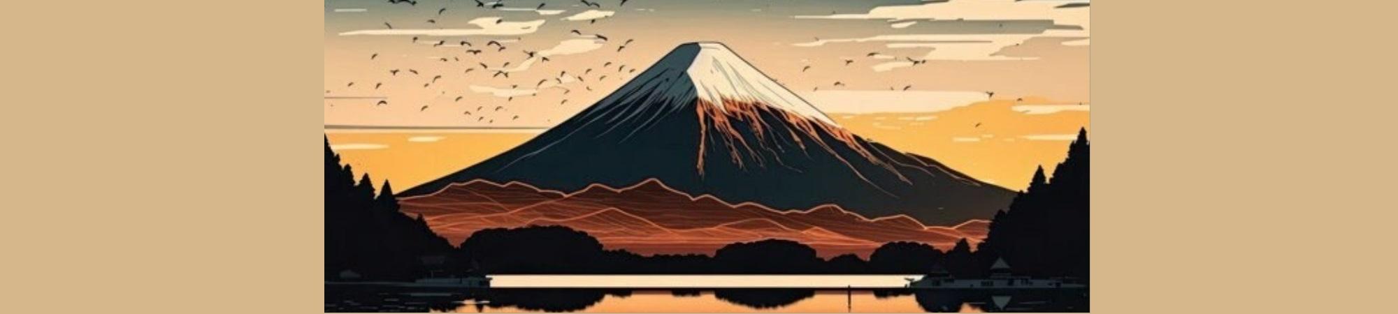 Mt Fuji art brown colors