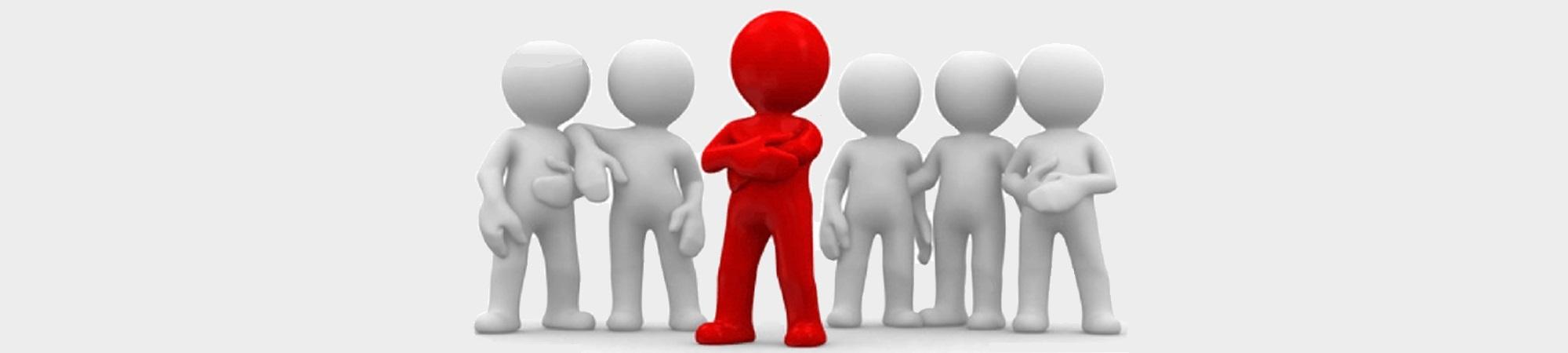 Five white clay figures one larger red one
