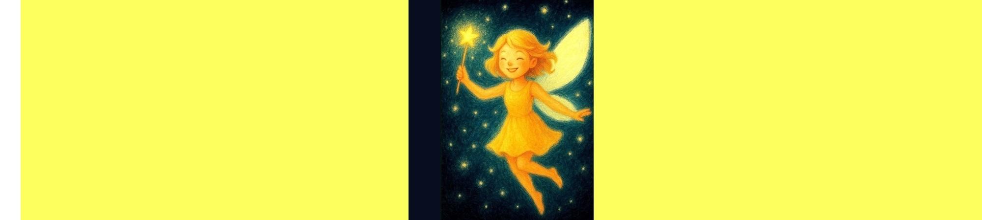 Small female fairy glowing in golden yellow