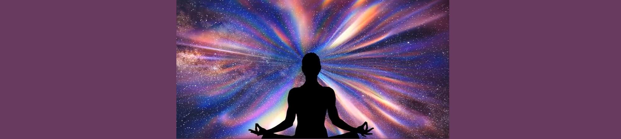 Meditator with purple rays coming into the head