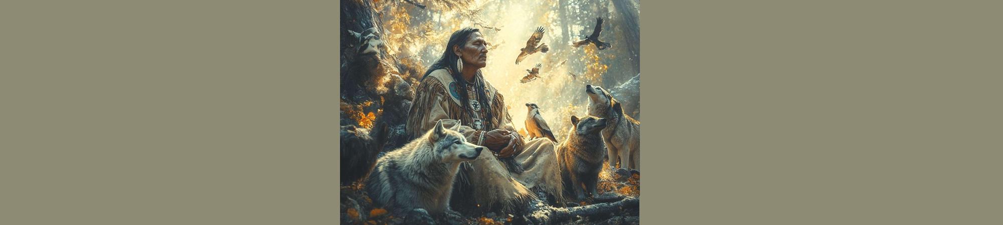 Native American meditating with animals.