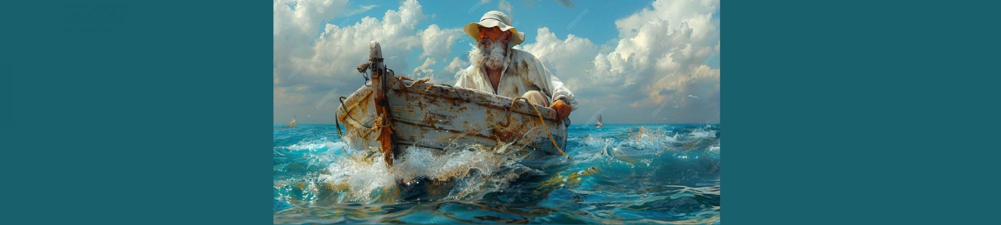Old man on a boat in the sea