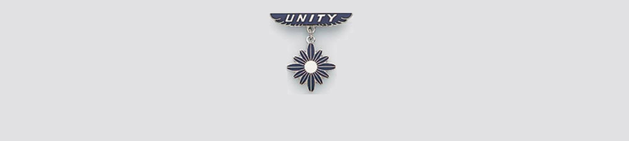 Silver metal award, "Unity" in wings with eight point star hanging