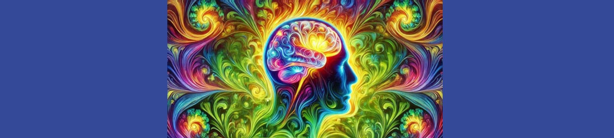 Rainbow swirls in and around a head