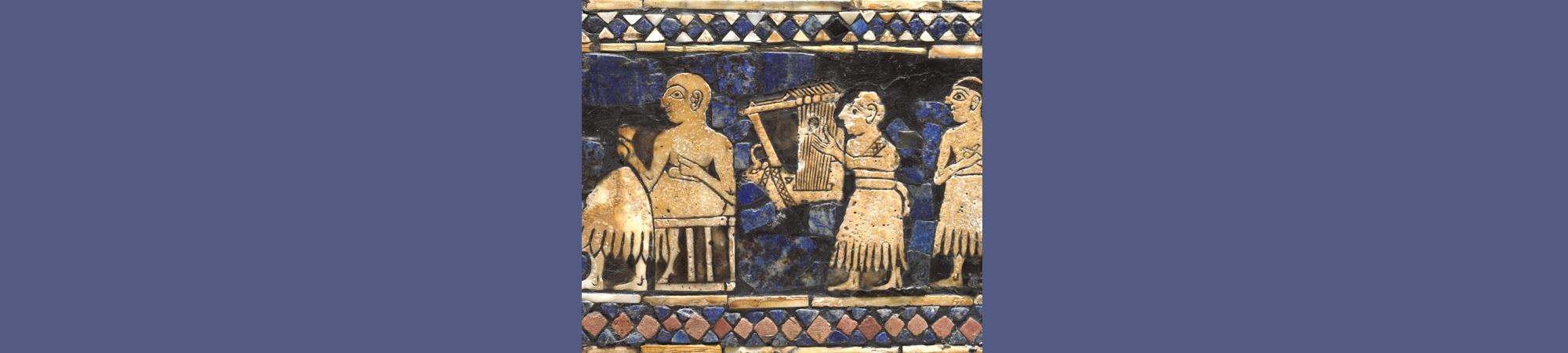 Babylonian art depicting harp player