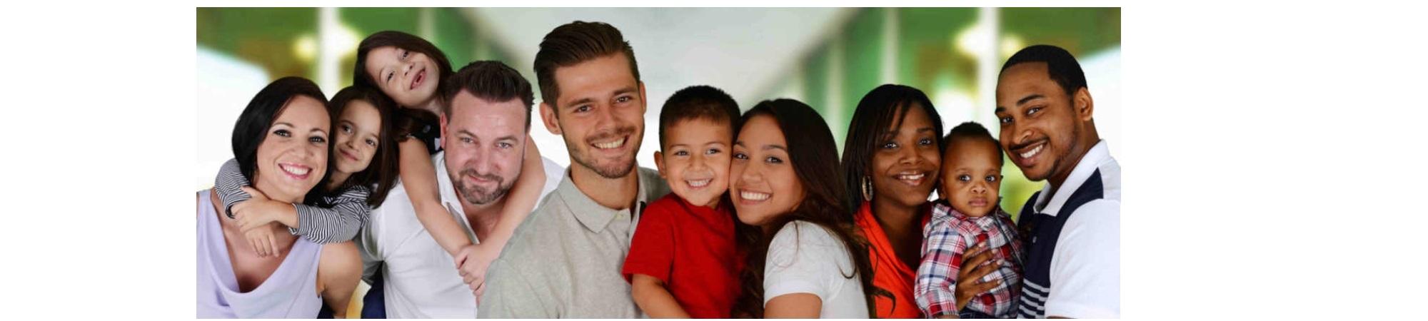 An image of three families with one or two children.